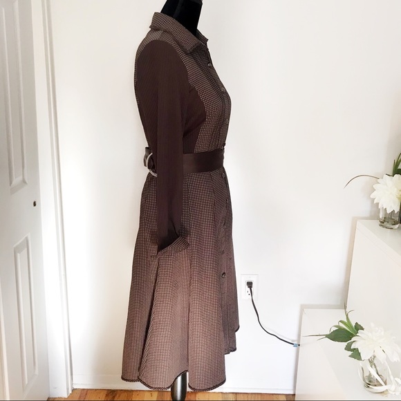 VINTAGE BROWN DRESS WITH BELTED A LINE DRESS 9 L - Picture 2 of 6